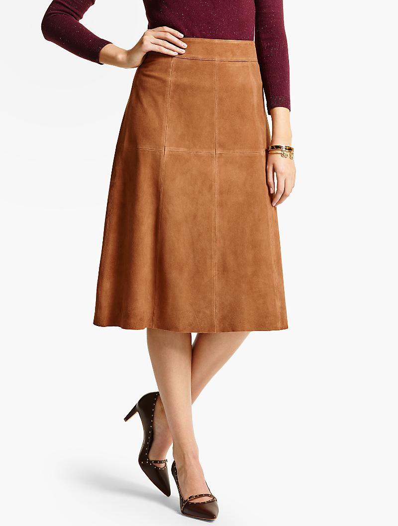 Lyst Talbots Long Suede Skirt in Brown